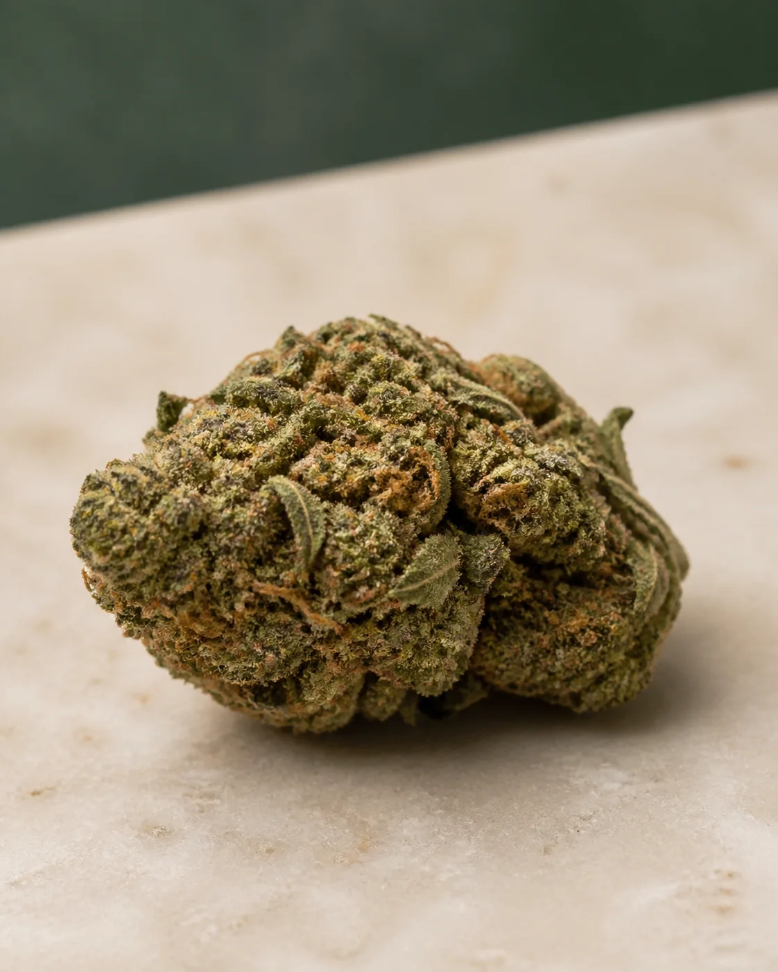 Close view of dried cannabis flower showing natural structure, trim, and colour